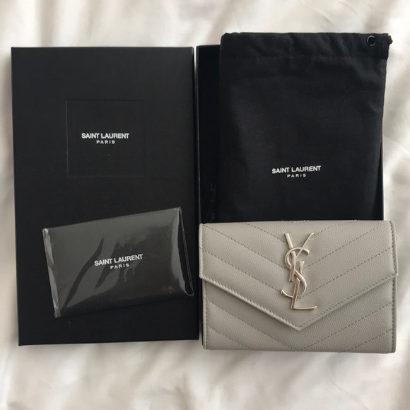 NWT Saint Laurent YSL Chevron Flap Leather Wallet - Picture 1 of 7